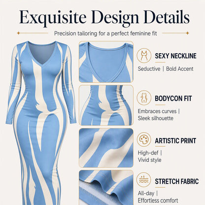Women's Printed Long Sleeve Bodycon Maxi Dress