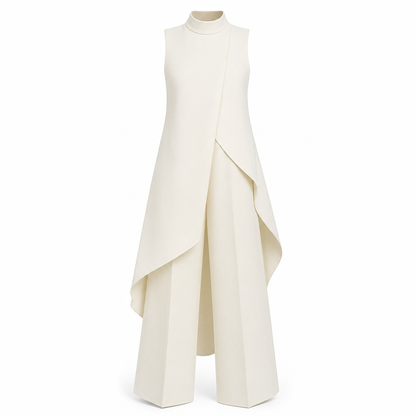 Women's Sleeveless Asymmetric Tunic Top & Wide-Leg Pants Set