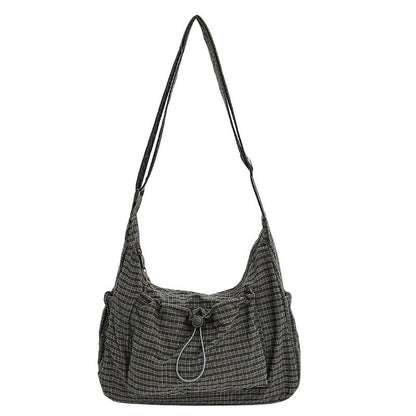 Plaid Drawstring Ruched Cloud Bag
