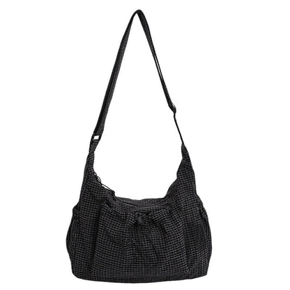 Plaid Drawstring Ruched Cloud Bag