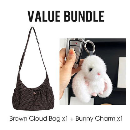 Plaid Drawstring Ruched Cloud Bag