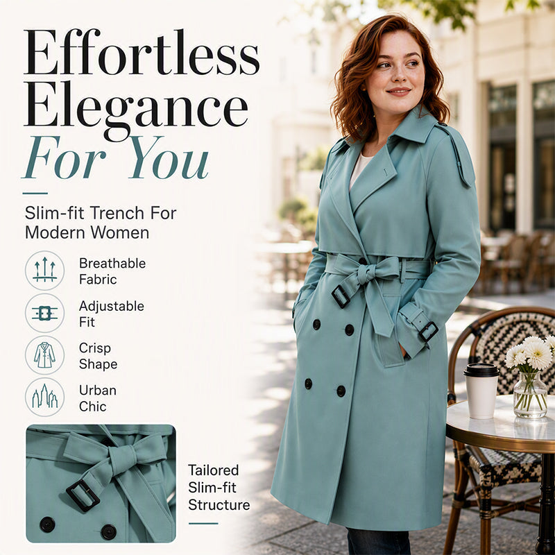 Women's Slim Fit Double Breasted Trench Coat