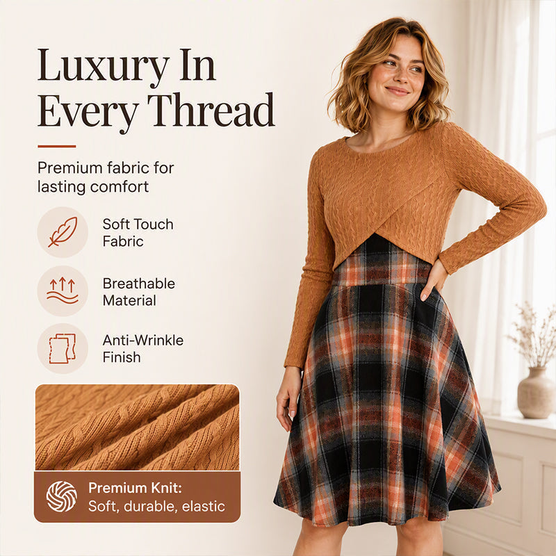 Women's Elegant Plaid Dress and Crop Top Set