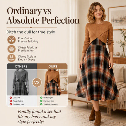 Women's Elegant Plaid Dress and Crop Top Set