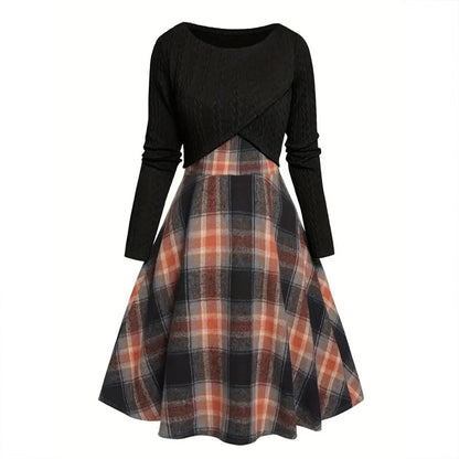 Women's Elegant Plaid Dress and Crop Top Set