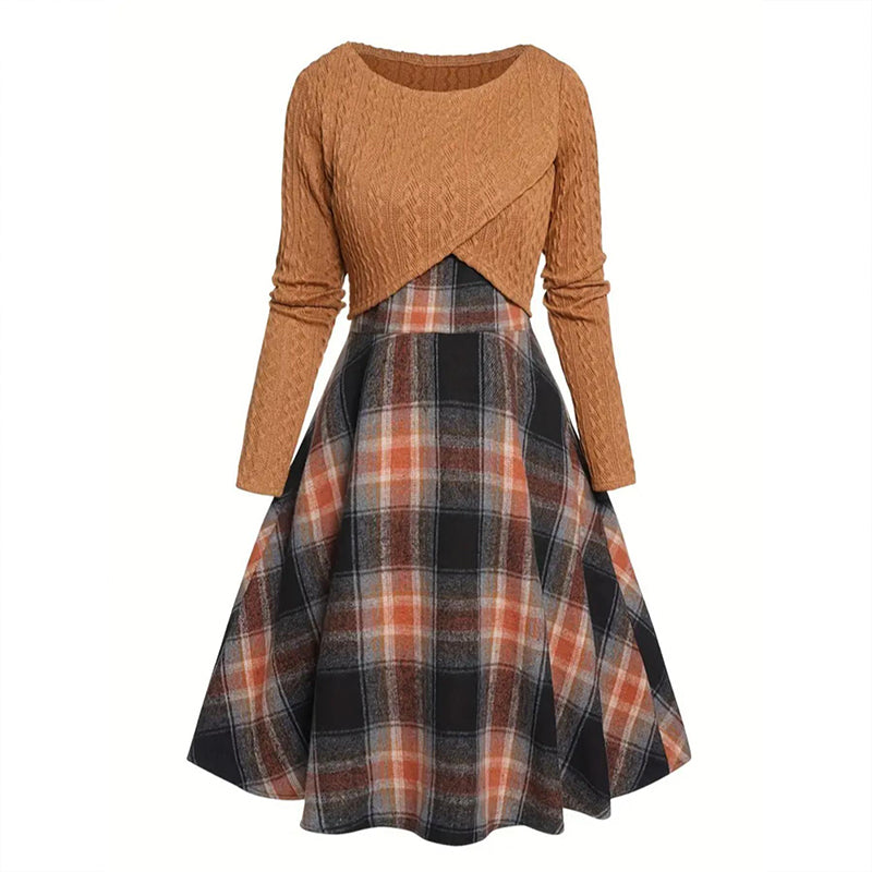 Women's Elegant Plaid Dress and Crop Top Set