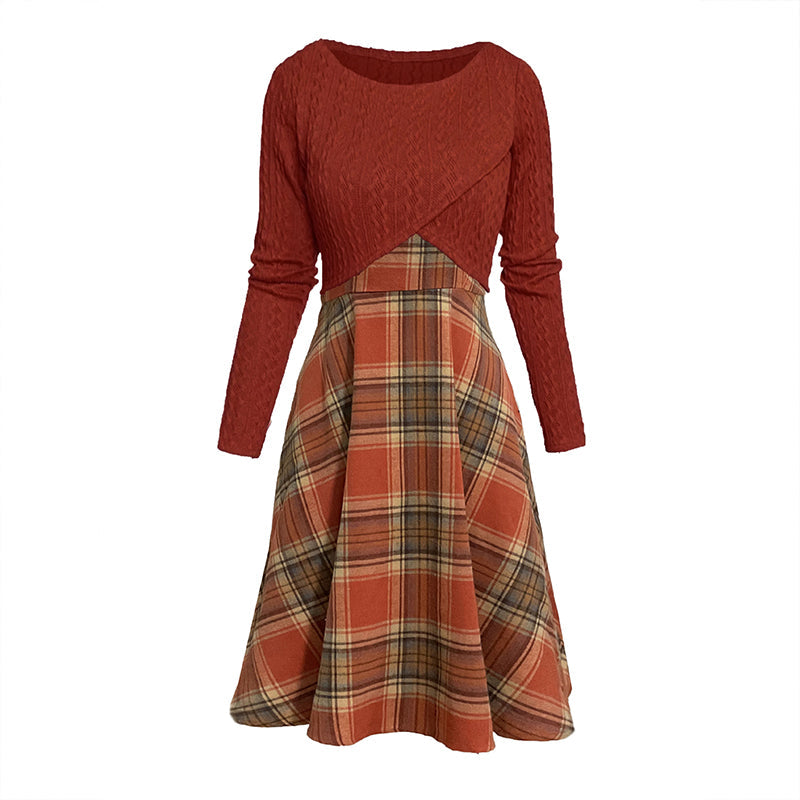 Women's Elegant Plaid Dress and Crop Top Set