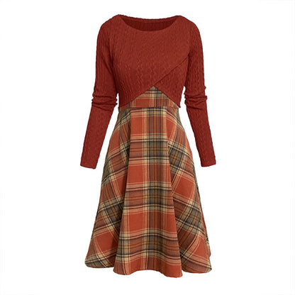 Women's Elegant Plaid Dress and Crop Top Set