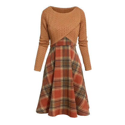 Women's Elegant Plaid Dress and Crop Top Set