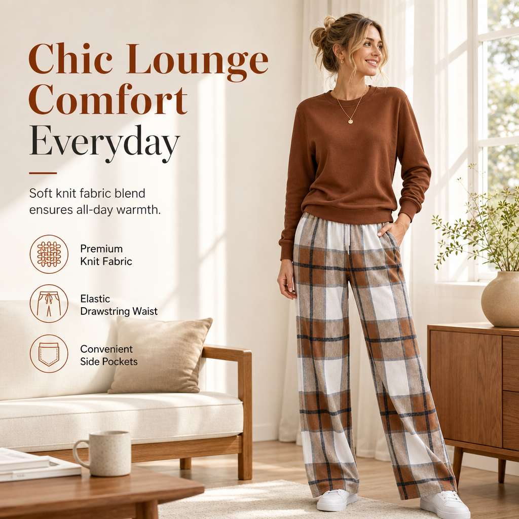 ⏰New Hot Sales - save 50%  😍Women's Soft Casual Crewneck Sweatshirt and Wide Leg Pants Set