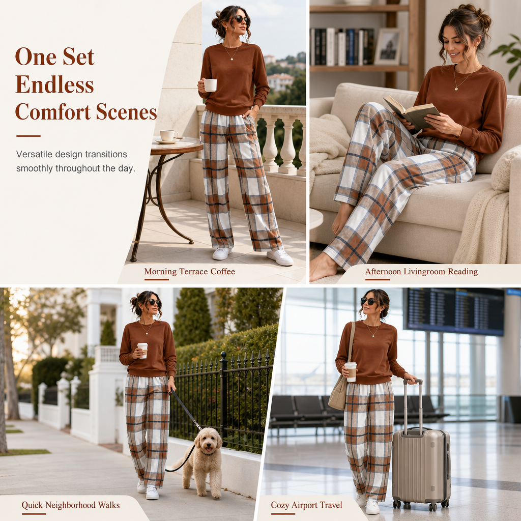⏰New Hot Sales - save 50%  😍Women's Soft Casual Crewneck Sweatshirt and Wide Leg Pants Set