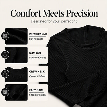 Women's Classic Crew Neck Ribbed Knit Top