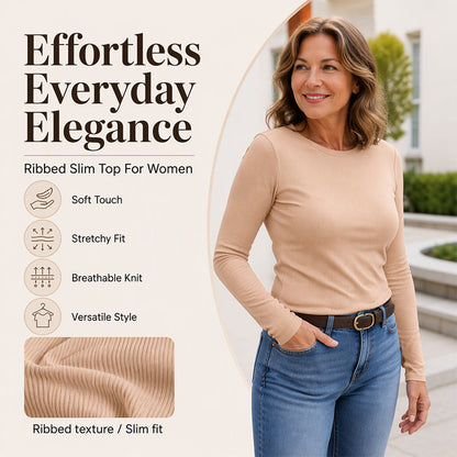 Women's Classic Crew Neck Ribbed Knit Top