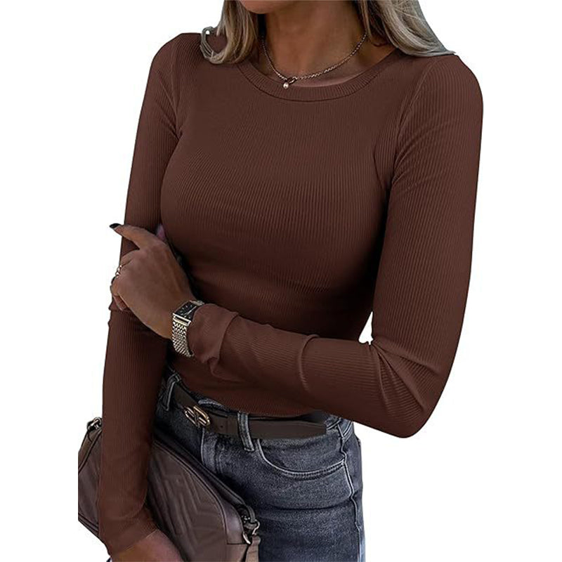 Women's Classic Crew Neck Ribbed Knit Top