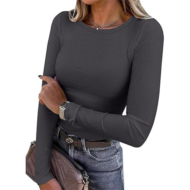 Women's Classic Crew Neck Ribbed Knit Top