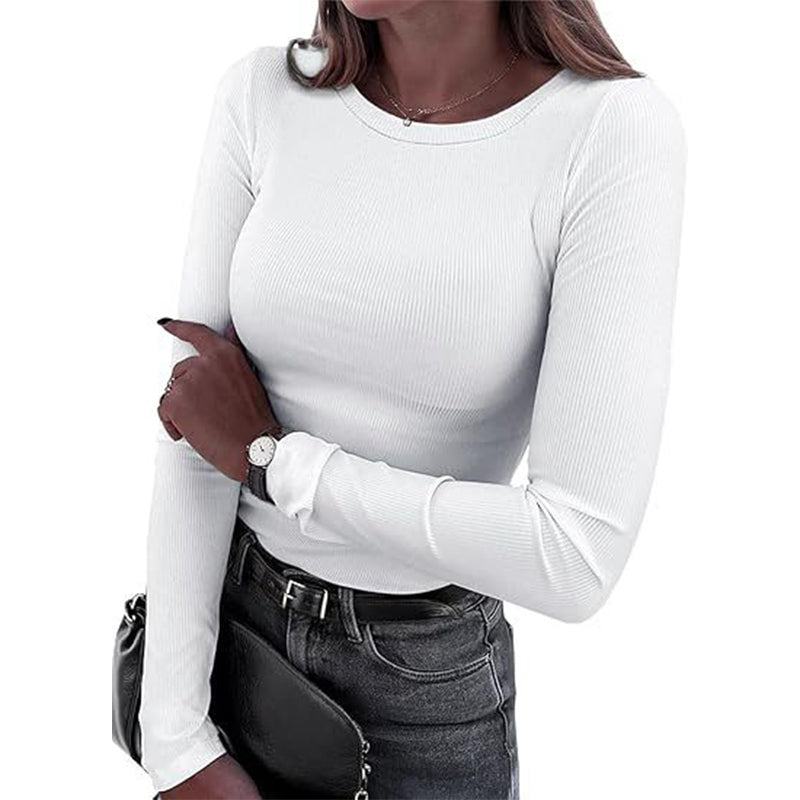 Women's Classic Crew Neck Ribbed Knit Top