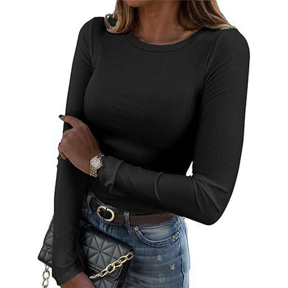 Women's Classic Crew Neck Ribbed Knit Top