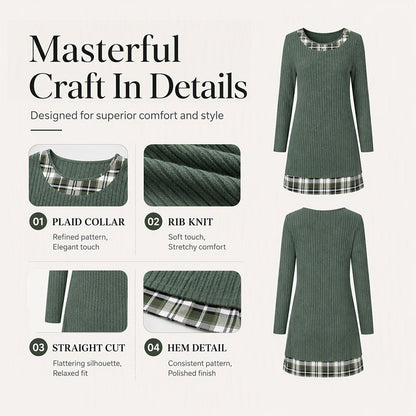 Women's Casual Plaid Patchwork Knit Dress