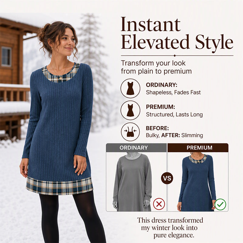 Women's Casual Plaid Patchwork Knit Dress