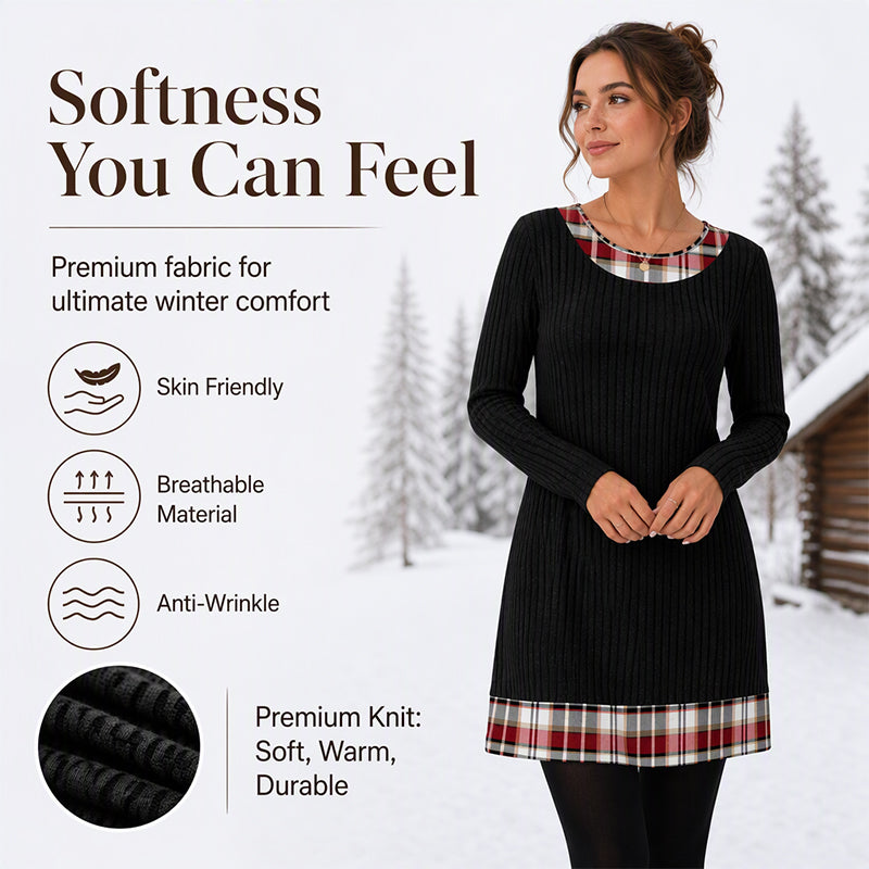 Women's Casual Plaid Patchwork Knit Dress