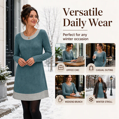 Women's Casual Plaid Patchwork Knit Dress