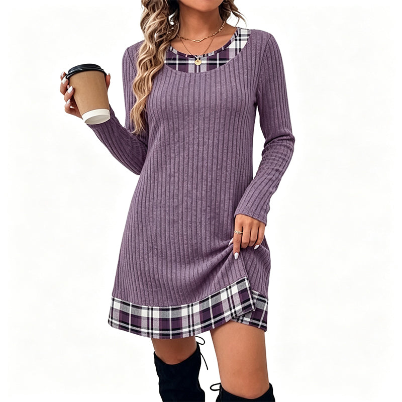 Women's Casual Plaid Patchwork Knit Dress