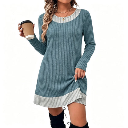 Women's Casual Plaid Patchwork Knit Dress