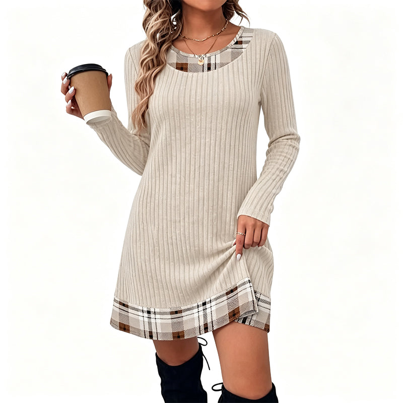 Women's Casual Plaid Patchwork Knit Dress