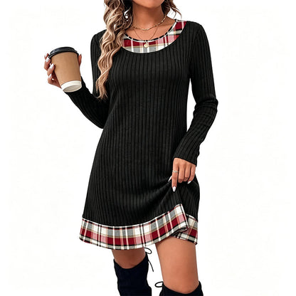 Women's Casual Plaid Patchwork Knit Dress