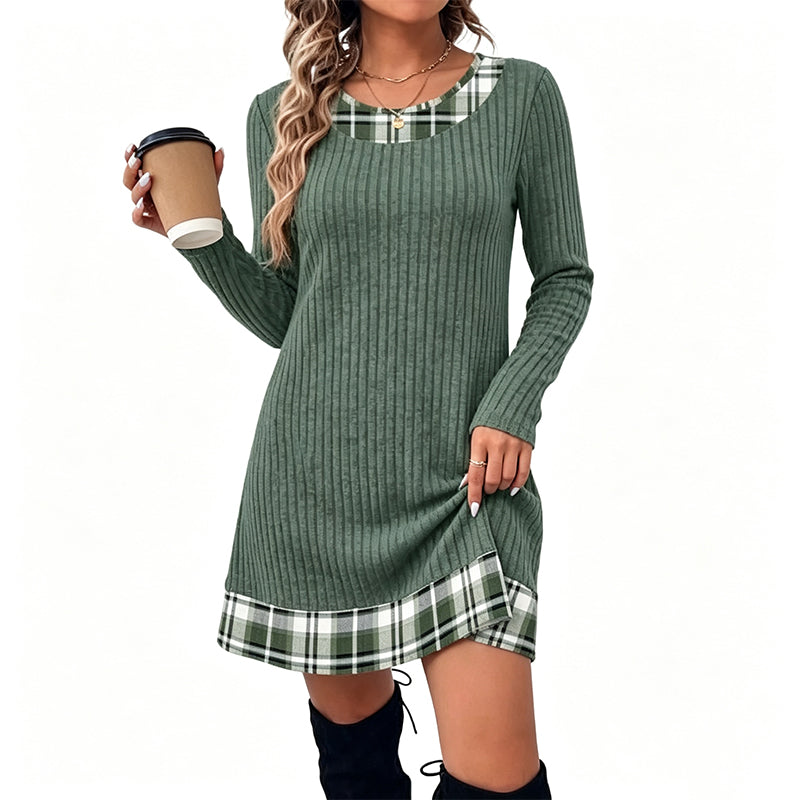 Women's Casual Plaid Patchwork Knit Dress