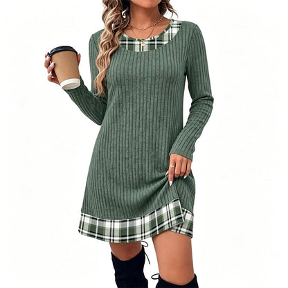 Women's Casual Plaid Patchwork Knit Dress
