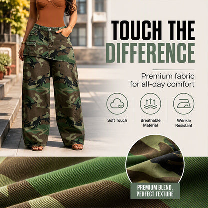 Women's Retro Camouflage Wide-Leg Jeans