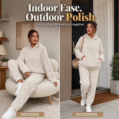 🧸 Cozy Plush Warmth, Effortless Matching | Women's Hooded 2-Piece Lounge Set