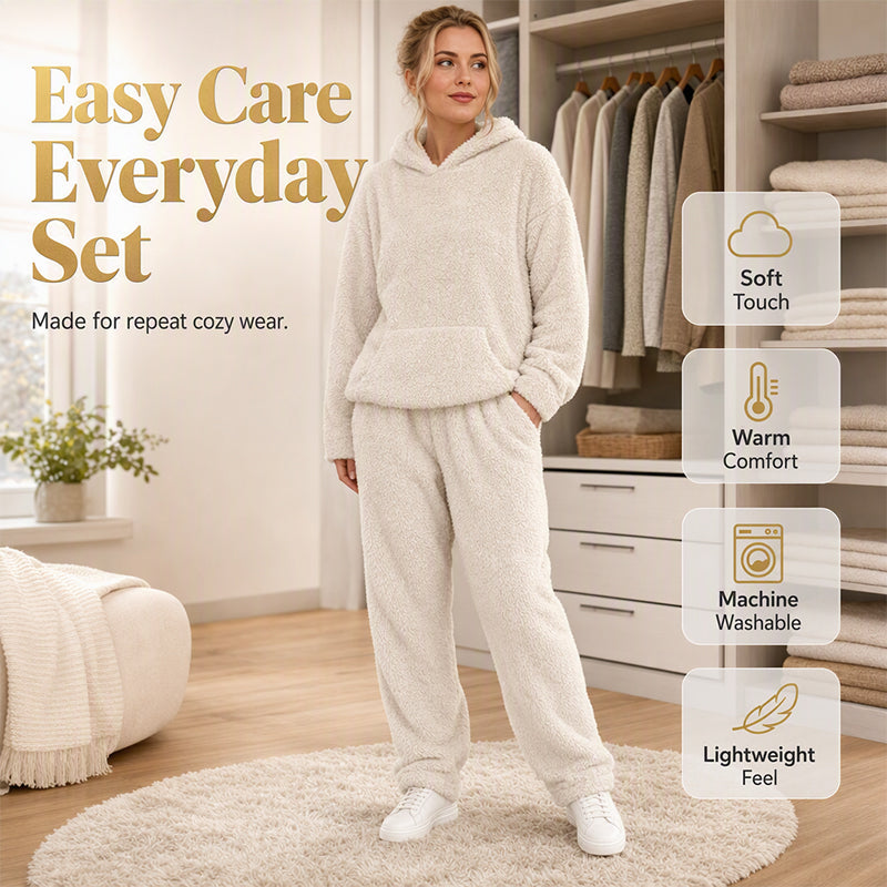 🧸 Cozy Plush Warmth, Effortless Matching | Women's Hooded 2-Piece Lounge Set