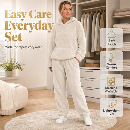 🧸 Cozy Plush Warmth, Effortless Matching | Women's Hooded 2-Piece Lounge Set