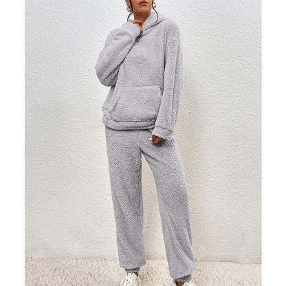 🧸 Cozy Plush Warmth, Effortless Matching | Women's Hooded 2-Piece Lounge Set
