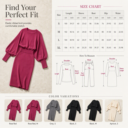 ✨ Defined Waist, Elegant Batwing Drape | Women's Ribbed Knit Midi Dress