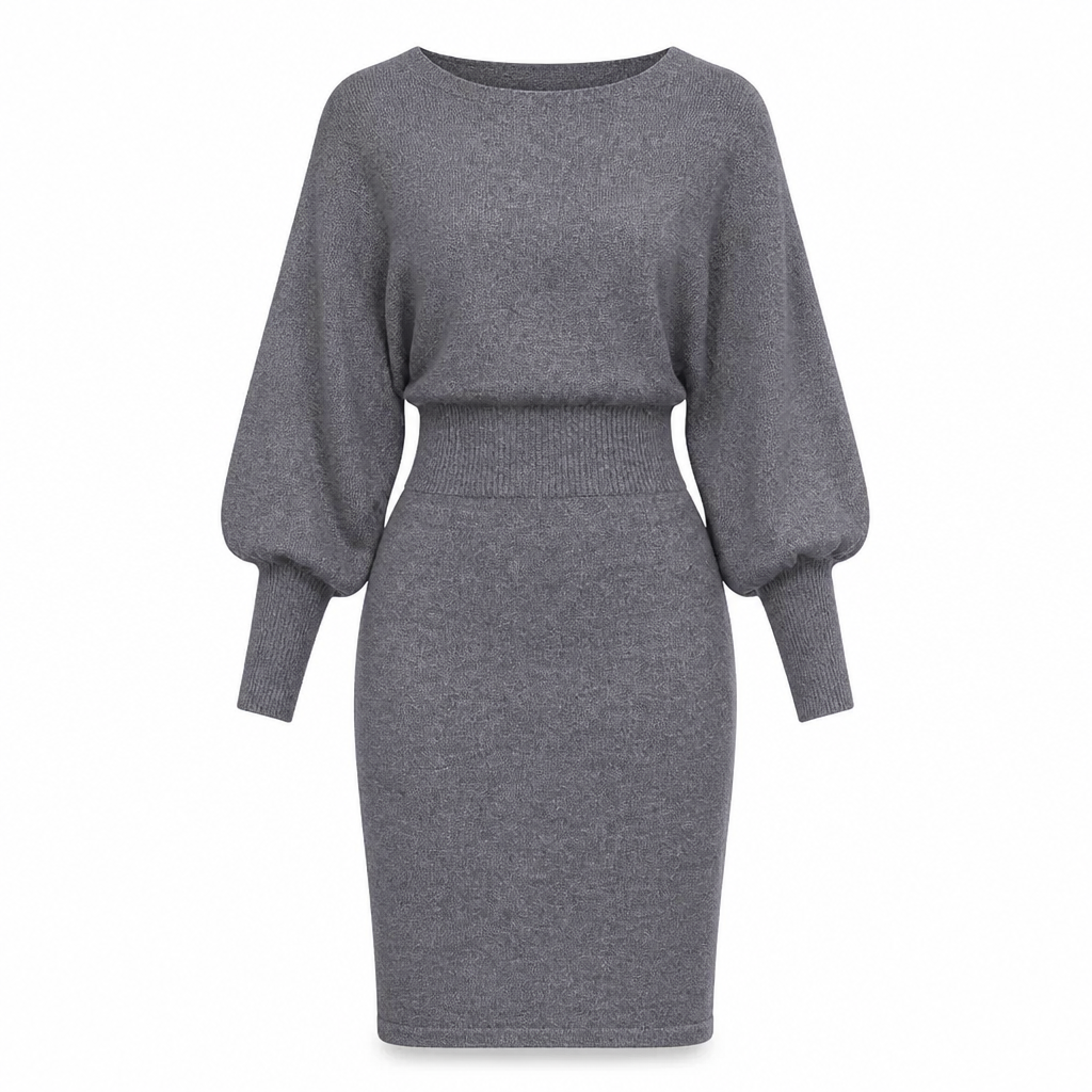 ✨ Defined Waist, Elegant Batwing Drape | Women's Ribbed Knit Midi Dress