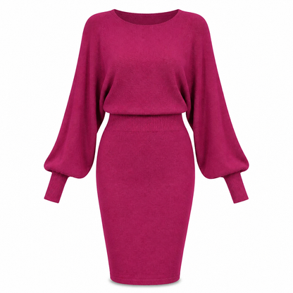 ✨ Defined Waist, Elegant Batwing Drape | Women's Ribbed Knit Midi Dress