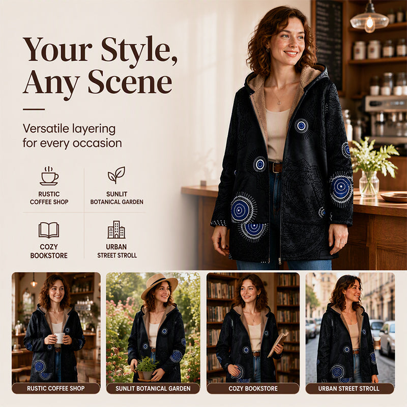 🍂Autumn Hot Sale 59% OFF🔥Women's Vintage Leaf Print Hooded Coat