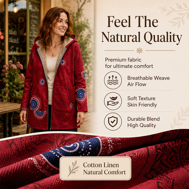 🍂Autumn Hot Sale 59% OFF🔥Women's Vintage Leaf Print Hooded Coat