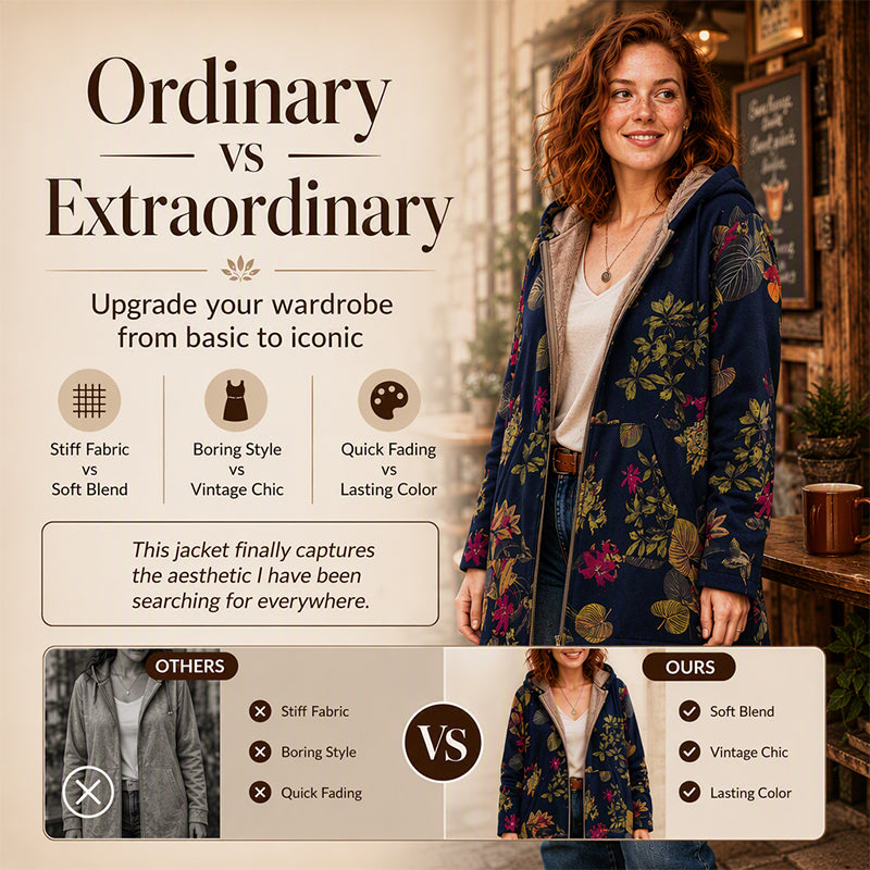 🍂Autumn Hot Sale 59% OFF🔥Women's Vintage Leaf Print Hooded Coat