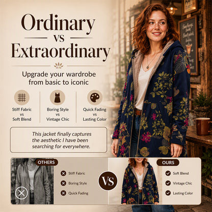 🍂Autumn Hot Sale 59% OFF🔥Women's Vintage Leaf Print Hooded Coat