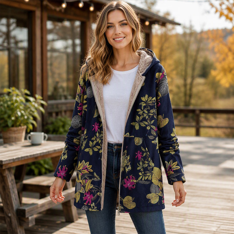🍂Autumn Hot Sale 59% OFF🔥Women's Vintage Leaf Print Hooded Coat