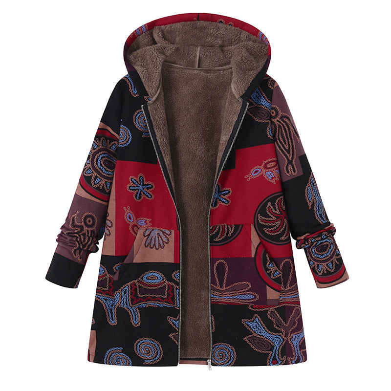 🍂Autumn Hot Sale 59% OFF🔥Women's Vintage Leaf Print Hooded Coat