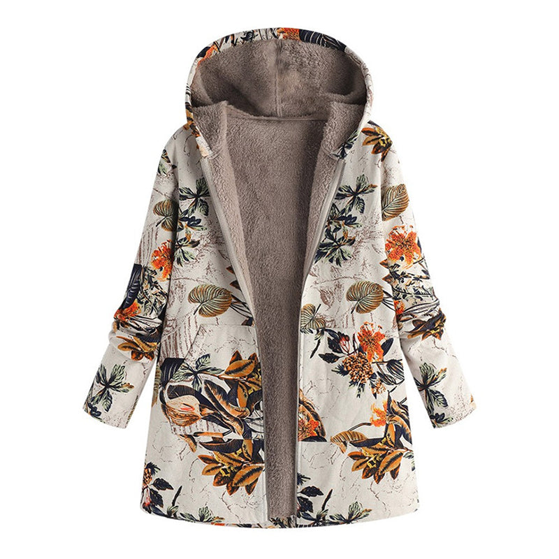 🍂Autumn Hot Sale 59% OFF🔥Women's Vintage Leaf Print Hooded Coat