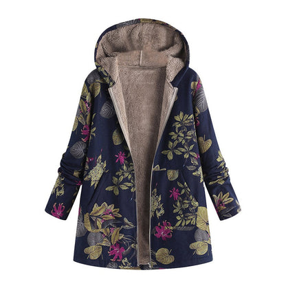 🍂Autumn Hot Sale 59% OFF🔥Women's Vintage Leaf Print Hooded Coat