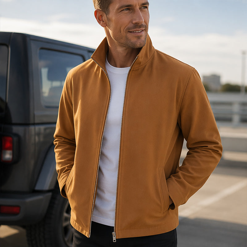 Men's Casual Solid Color Stand Collar Zip Jacket