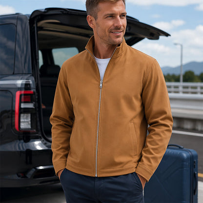 Men's Casual Solid Color Stand Collar Zip Jacket