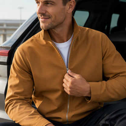 Men's Casual Solid Color Stand Collar Zip Jacket